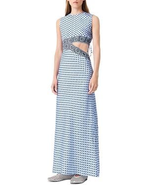 Maje Silk Printed Cutaway Dress - Blue