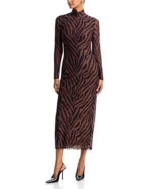 Aqua Mesh Mock Neck Maxi Dress - Red