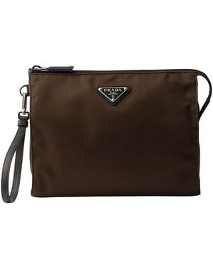 Prada Re-Nylon And Saffiano Leather Necessaire - Brown