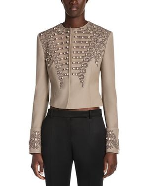 McQueen Wool Embellished Round Neck Jacket - Black