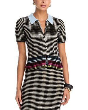 Christopher John Rogers Wave Knit Short Sleeve Polo Shirt - Black