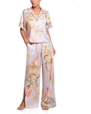 MIDNIGHT BAKERY Printed Satin Palazzo Pajama Set - White