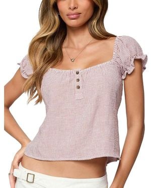 Edikted Rhory Pinstripe Babydoll Top - Pink