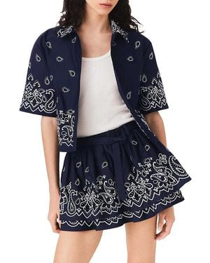 Maje Embroidered Ruffle Mini Skirt - Blue
