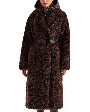 Rudsak Tina Long Teddy Jacket With Removable Puffer Hood - Brown