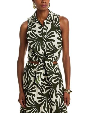 Cara Cara Highland Cotton Tie Front Top - Green