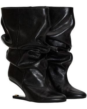 Balmain No Wedge Textured Leather Ankle Boots - Black