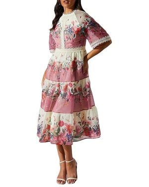 Coast Organza Floral Tiered Lace Trim Dress
