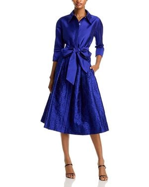 Teri Jon Embroidered Sash Belt Shirt Dress - Blue