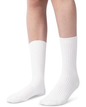 Hue Cotton Stretch Blend Rib Classic Crew Socks - White