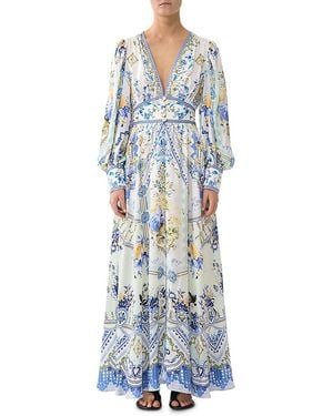 CAMILLA Silk Shaped Waistband Dress - Blue