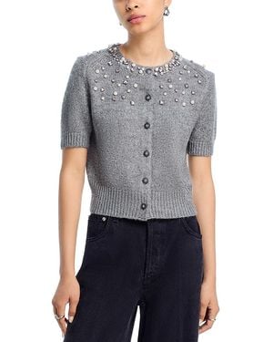 Aqua Embellished Cardigan Sweater - Gray