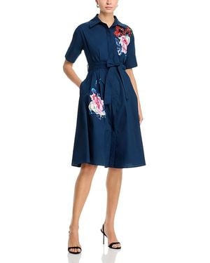 Nancy Yang Floral Embroidered Shirtdress - Blue