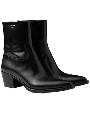 Prada Brushed Leather Booties - Black