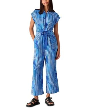 Whistles Stripe Print Zip Front Jumpsuit - Blue