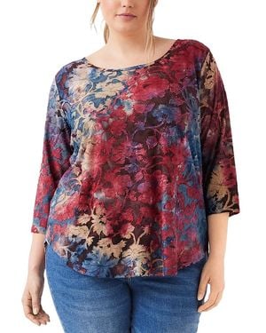 Karen Kane Plus Tie Dyed Burnout Shirttail Top - Red