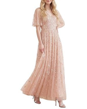 Needle & Thread Leila Dot V-Neck Cape Ankle Gown - Pink