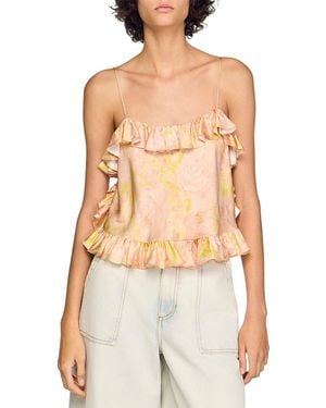 Sandro Flower Print Crop Top - White