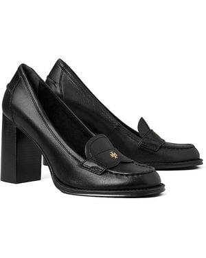 Tory Burch Vintage Leather Heeled Loafers - Black