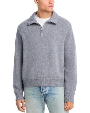 FRAME Wool & Cotton Zip Up Sweater - Blue