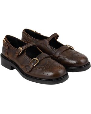 Sandro Buckled Mary Jane Flats - Brown