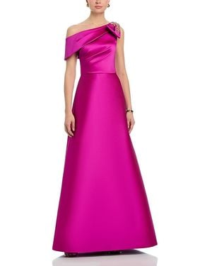 Teri Jon Mikado Asymmetrical Bow Gown - Pink