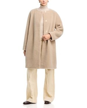 Herno Collarless Wool-Blend Teddy Long Coat - Natural
