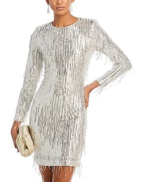 Eliza J Sequin Fringe Long Sleeve Cocktail Dress - Gray