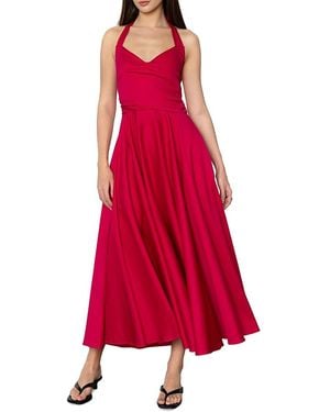 Black Halo Noelle Cotton Stretch Halter Dress - Red