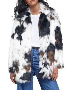 Warehouse Premium Funnel Neck Faux Fur Coat - Blue