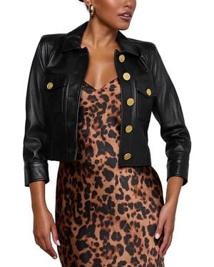 L'Agence Kumi Cropped Leather Jacket - Black