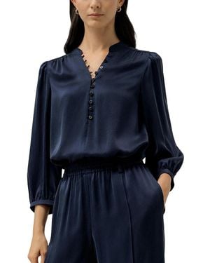 LILYSILK X Melissa Murrell Silk Suede V-Neck Blouse - Blue