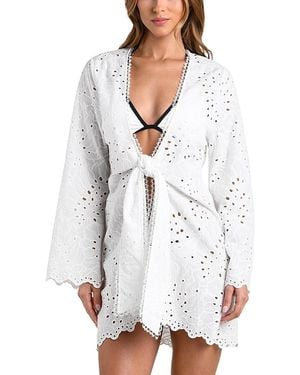 L'Agence Navaeh Monstera Eyelet Kimono Cover-Up - White
