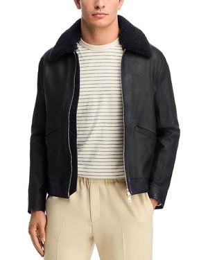 Paul Smith Shearling Collar Leather Jacket - Black