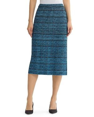 Ming Wang Side Slit Tweed Knit Pencil Skirt - Blue