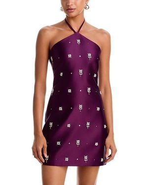Tanya Taylor Bree Embellished Halter Neck Dress - Purple