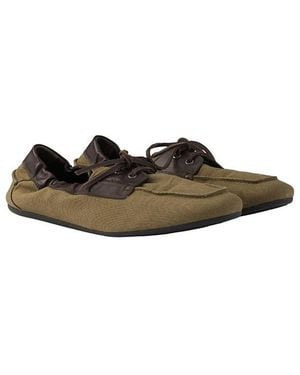 Prada Shuffle Aged Canvas And Leather Boat Shoes - Green