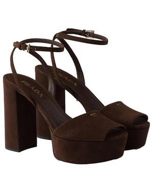 Prada Suede Platform Sandals - Brown