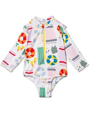 Mon Coeur Upf 50+ Recycled Polyester Beach Zipped Rashguard Onepiece - White
