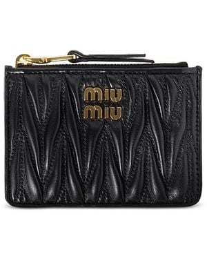 Miu Miu Matelasse Nappa Leather Zipper Card Holder - Black