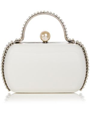 Aqua Imitation Pearl Trim Minaudiere Box Clutch - Metallic