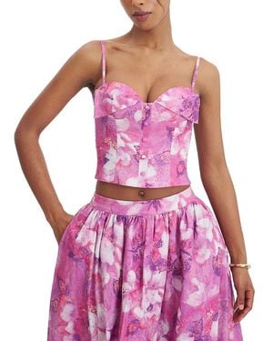 Miss Circle Xamira Blooming Linen Floral Sweetheart Foldover Top - Purple