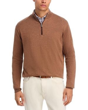 Peter Millar Autumn Crest Suede Trim Quarter Zip Sweater - Brown