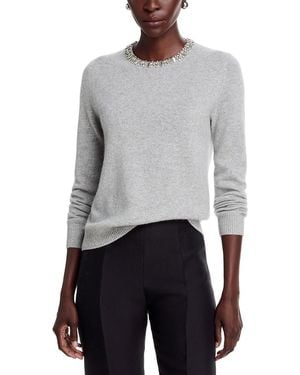 C by Bloomingdale's Cashmere Crystal Trim Sweater - Gray