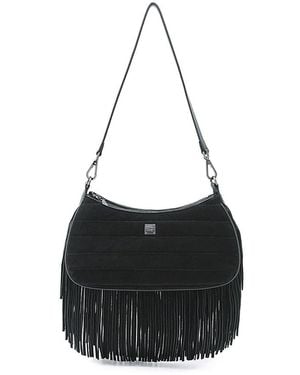 Think Royln Maverick Large Fringed Suede Shoulder Bag - Black