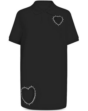 Area Crystal Heart Cutout Polo Dress - Black