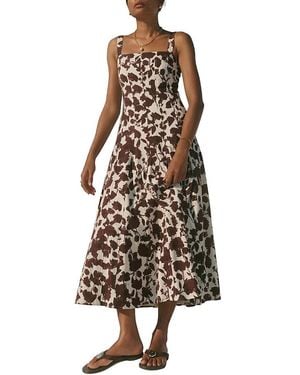 Mint Velvet Linen Blend Printed Midi Dress - White