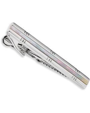 Link Up Rhodium Plated Mother Of Pearl Short Tie Clip - Metallic