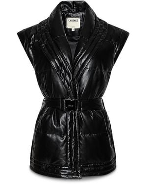 L'Agence Ignis Puffer Belted Faux Leather Down Vest - Black