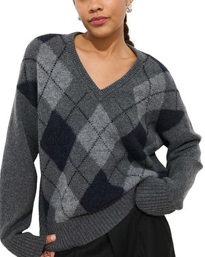 Alex Mill Campbell Argyle V Neck Sweater - Gray